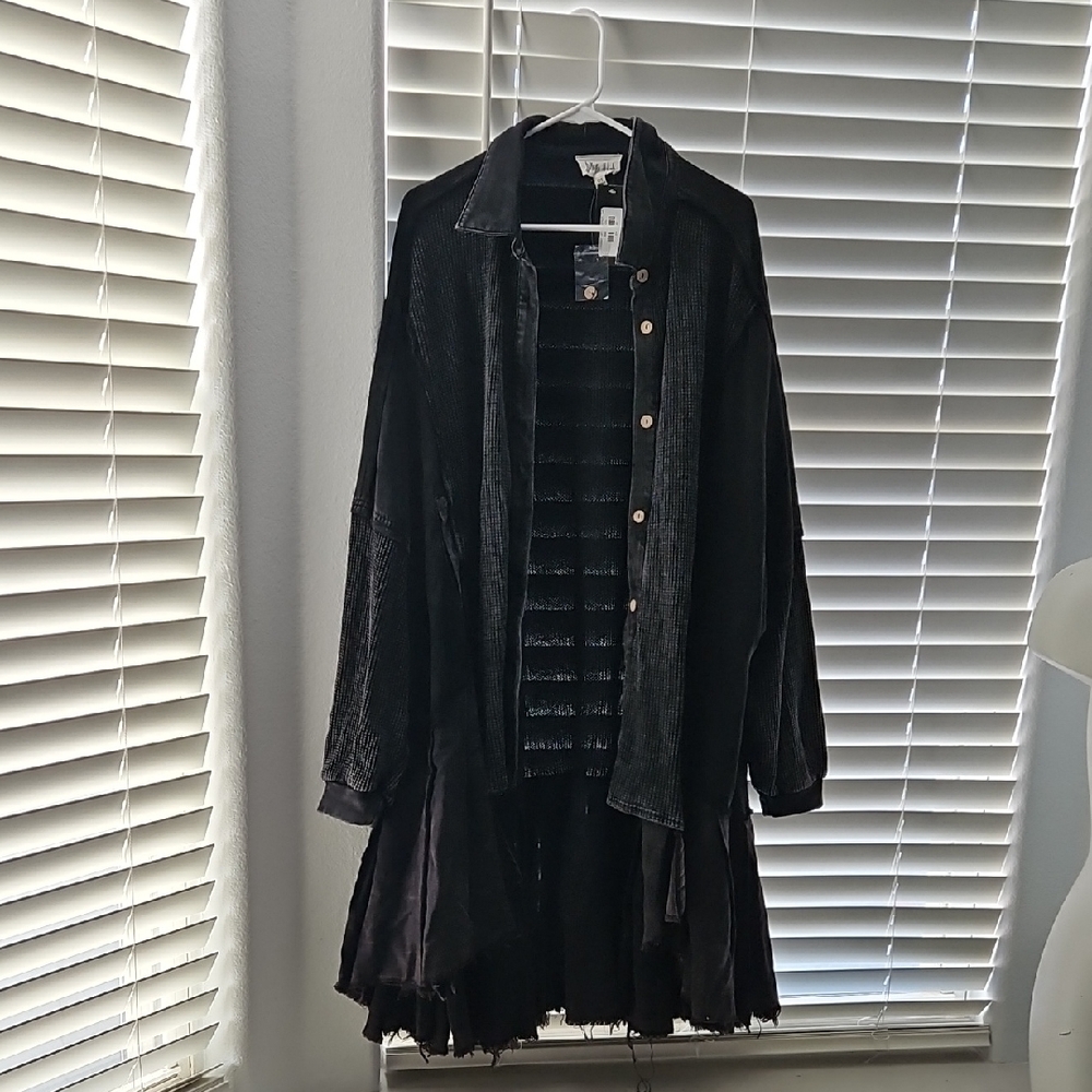 NWT Oli & Hali Black Patchwork Distressed Oversized Cardigan